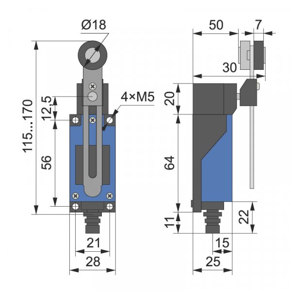 Концевой выключатель МЕ 8108 регулируемый рычаг 1NO+1NC Electro