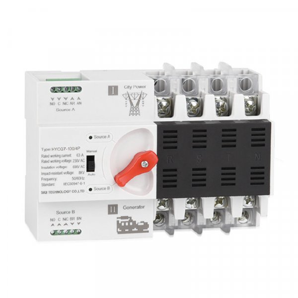 Модульное устройство ввода резерва АВР (HYCQ7) на DIN-рейку, 4Р, 100A, 230/400В  ElectrO