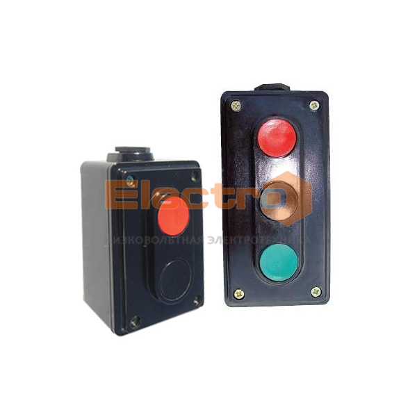 Пост кнопковий ПК722-3, 10A, 230/400B, IP44 (корпус карболит, 1 червона, 1 чорна, 1 зелена), Electro