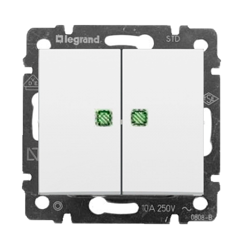 774428 Legrand Выключатель двухклавишный с подсветкой белый Valena Classic