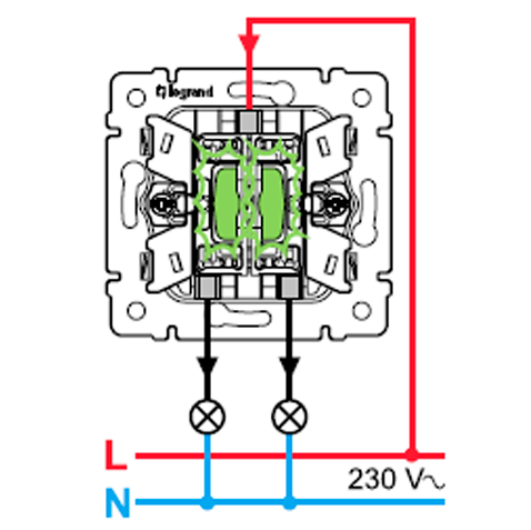 774428 Legrand Выключатель двухклавишный с подсветкой белый Valena Classic