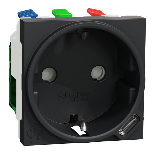 NU301754 Unica New Розетка с заземлением + USB тип С 10,5 Вт, 2 модуля, антрацит Schneider