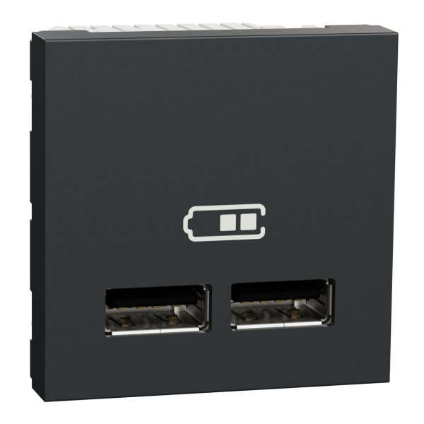 NU341854 Unica New Розетка USB двойная 2.1А 2 модуля антрацит Schneider