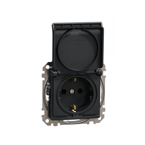 SDD114024 Розетка з заземленням зі шторками та кришкою чорний Sedna Design Schneider Electric