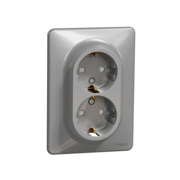 SDD313221 Подвійна розетка з заземленням, зі шторками алюміній Sedna Design Schneider Electric