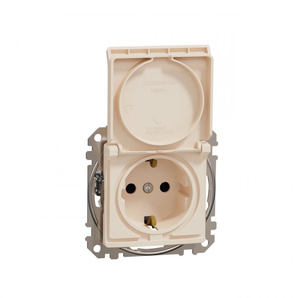 SDD112024 Розетка з заземленням зі шторками та кришкою бежевий Sedna Design Schneider Electric