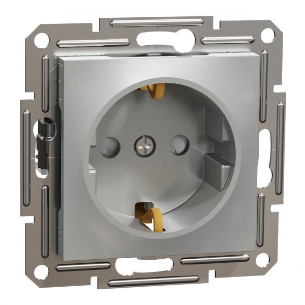 EPH2900261 Розетка с заземлением с защитными шторками алюминий Asfora Schneider Electric