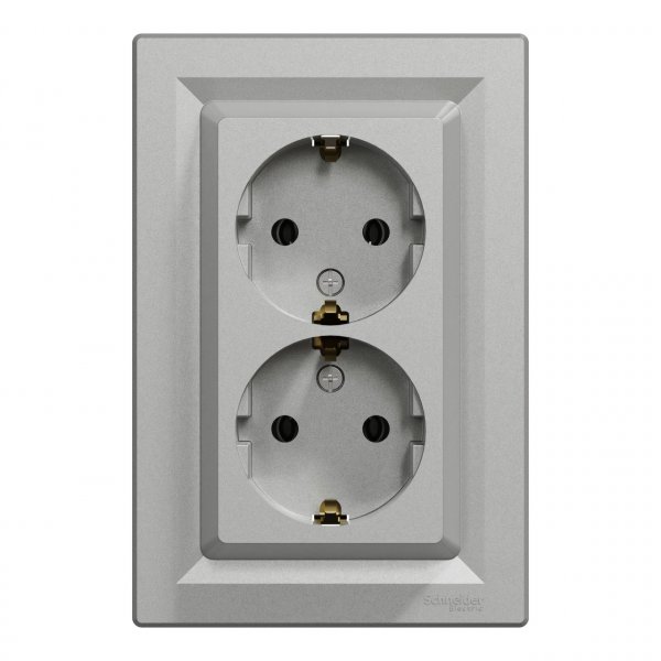 EPH9900161 Розетка двойная с заземлением алюминий Asfora Schneider Electric