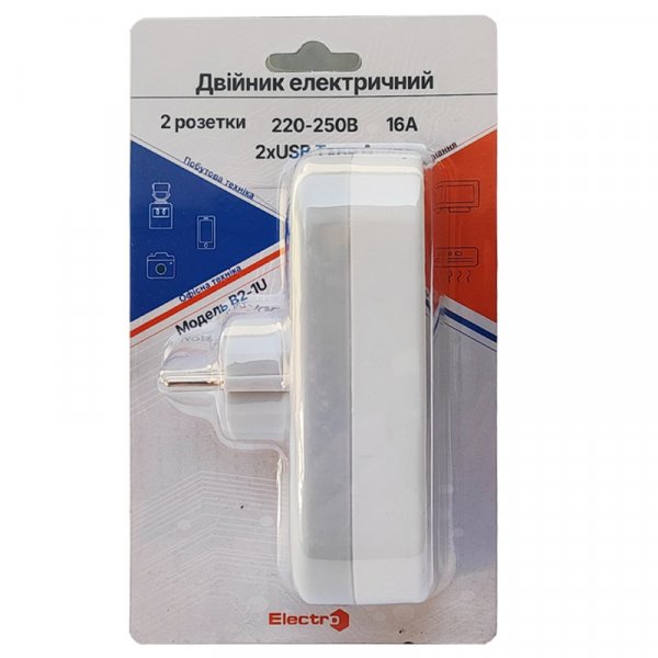 Мережевий розгалужувач B3-1G (3 розетки)16A, 250В, ElectrO