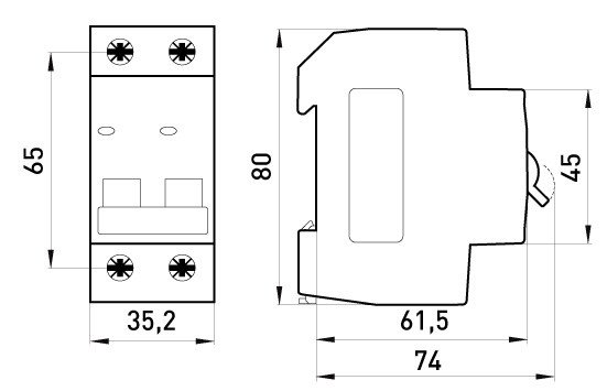 S002043 Модульний автоматичний вимикач e.mcb.stand.45.2.C4, 2р, 4А, C, 4,5 кА