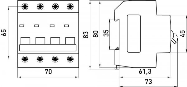 S002046 Модульний автоматичний вимикач e.mcb.stand.45.4.C10, 4р, 10А, C, 4,5 кА